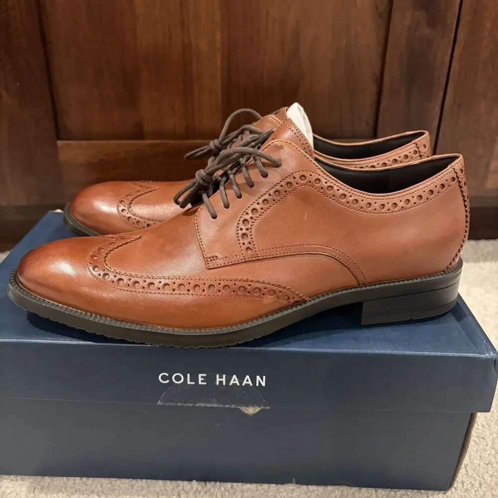 NIB Cole Haan Men's Modern Essentials Wing Oxford Shoe British Tan 9.5M EU 42.5